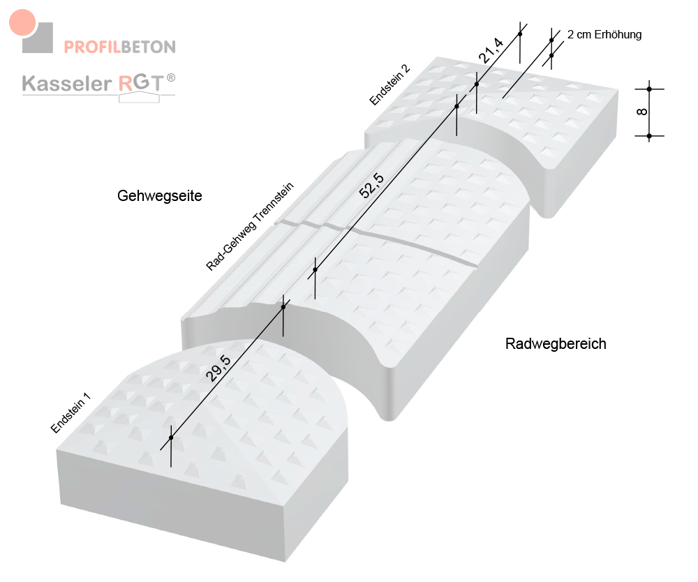 Kasseler Rad-Gehweg-Trennstein von Profilbeton